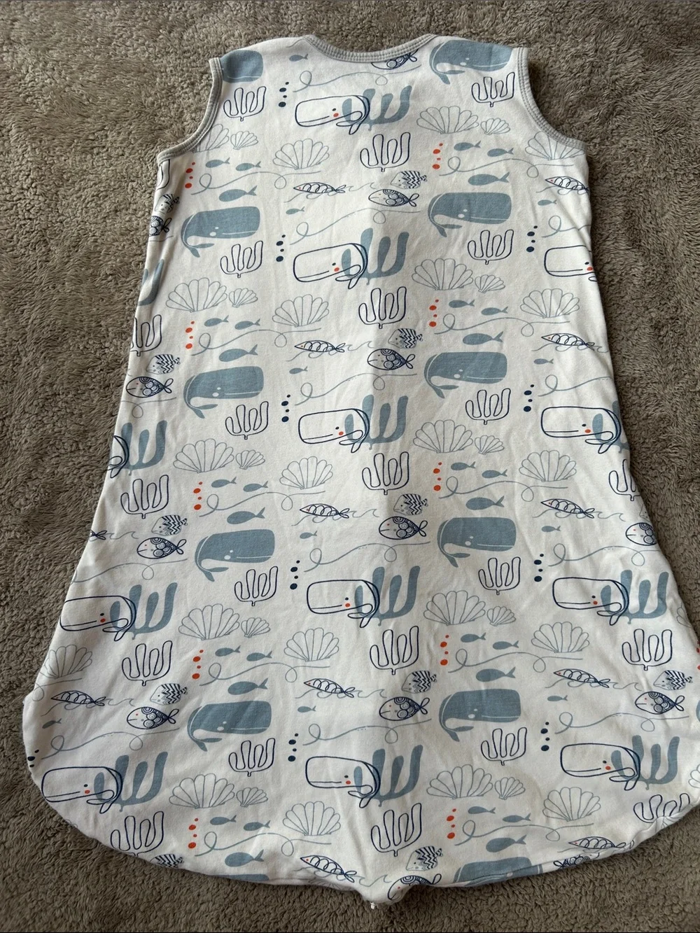 Sleeveless Baby Sleep Sack in Soft Blue Whale Print with 2-Way Zipper